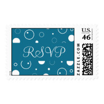 Peacock Blue and White RSVP Bubbles Postage postage by hummingbirdcake Peacock Blue and White RSVP Bubbles Postage postage
