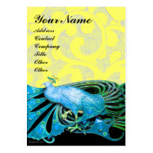 PEACOCK blue black yellow sparkles Business Card Template