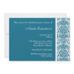 Peacock Blue Damask Bachelorette Party Invitation