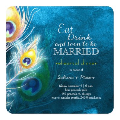 Peacock Blue Elegance Wedding Rehearsal Dinner 5.25x5.25 Square Paper Invitation Card