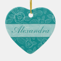 Peacock Blue Roses Christmas Ornaments