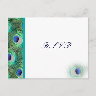 peacock blue Wedding rsvp card Post Cards by blessedwedding