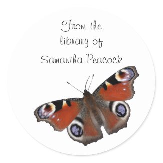Peacock butterfly bookplate sticker