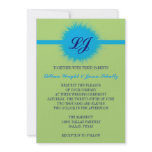 Peacock colors feather monogram wedding invitation