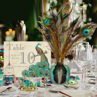 Peacock Colors Paisley Wedding Table Number postcard
