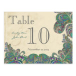 Peacock Colors Paisley Wedding Table Number Post Card