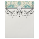 peacock cream teal damask customized letterhead