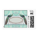 peacock design and aqua blue damask design stamp