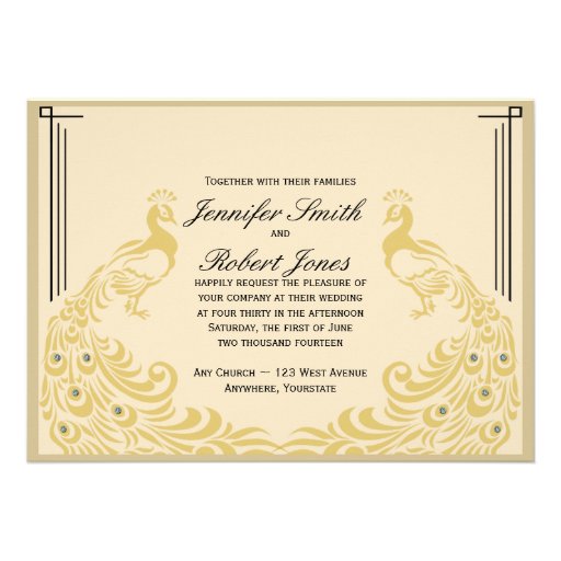 Peacock Elegance Art Deco Flair Wedding Invitation