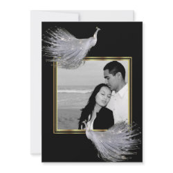 Peacock Elegance in Black, Gold, and White invitation