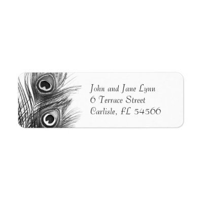 Peacock Feather Address Labels - Black and White