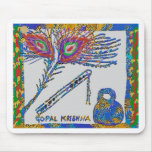 Peacock Feather and Flute - Hare Krishna Mouse Mat
