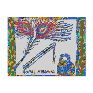 Peacock Feather and Flute - Hare Krishna postcard
