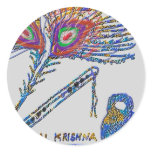 Peacock Feather and Flute - Hare Krishna Round Stickers