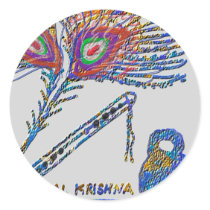 Peacock Feather and Flute - Hare Krishna stickers by doonagiri Peacock Feather and Flute - Hare Krishna stickers