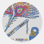 Peacock Feather and Flute - Hare Krishna Round Stickers