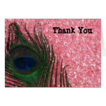 Peacock Feather and Pink Still Wedding Thank You Card