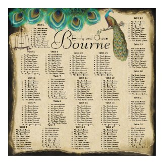 Peacock Feather Bird Cage Reception Seating Chart print