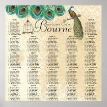 Peacock Feather Bird Cage Reception Seating Chart Print