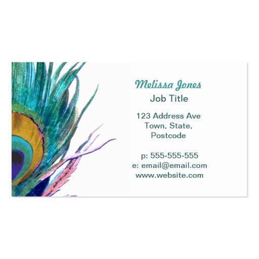 Peacock feather business card template (front side)