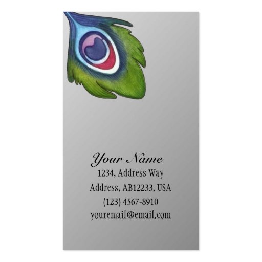 Peacock feather business cards (front side)