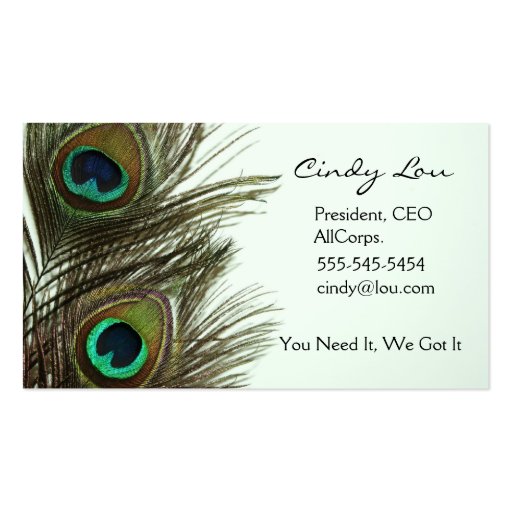 Peacock Feather Business Cards (front side)