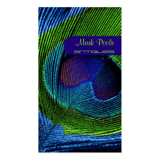 Peacock feather business cards, blue