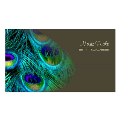 Peacock feather business cards, dark gray (front side)