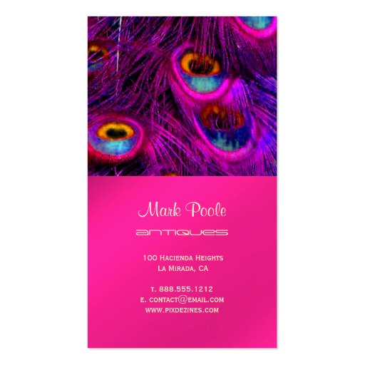 Peacock feather business cards/hot pink (back side)