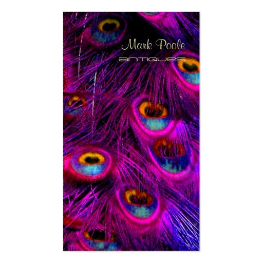 Peacock feather business cards, hot pink
