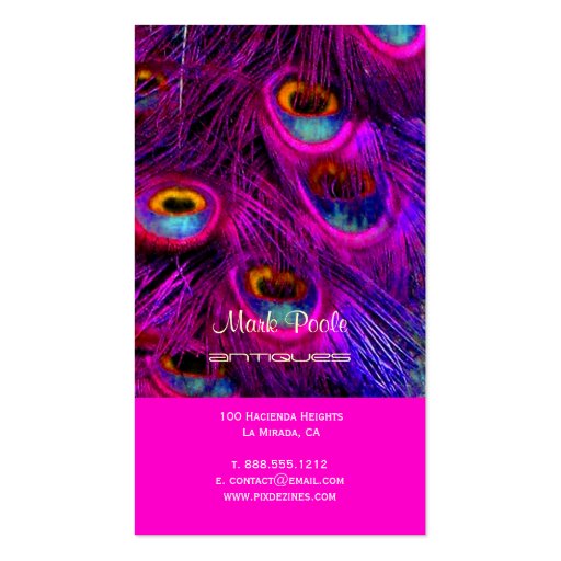 Peacock feather business cards, hot pink (back side)