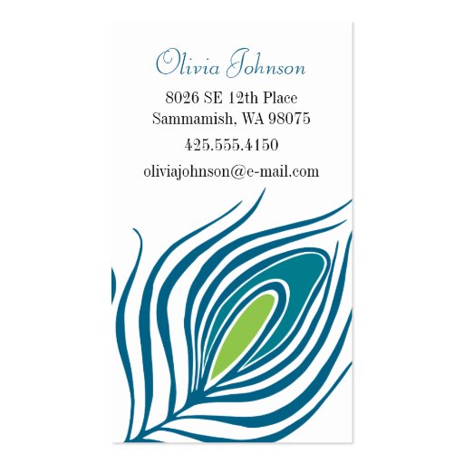 Peacock Feather Calling Card Business Card Template (front side)