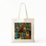 peacock feather collage tote bag