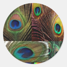 peacock feather collage round sticker