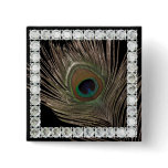 Peacock feather-diamond square pins