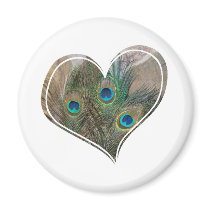 Peacock Feather Double Heart Refrigerator Magnet
