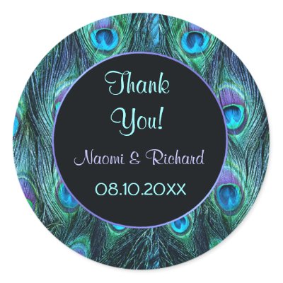 Peacock Feather Drama -Thank You Seal - Customize Round Stickers