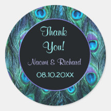 Peacock Feather Drama -Thank You Seal - Customize Round Stickers