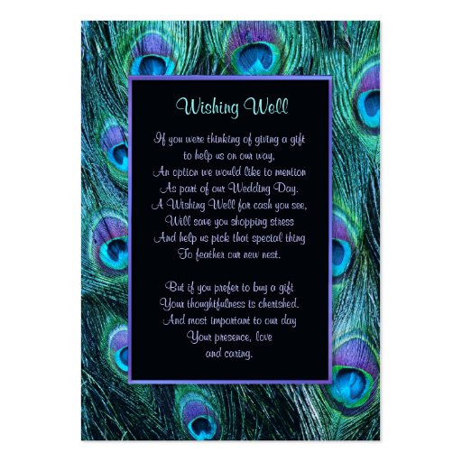 Peacock Feather Drama Wedding - Wishing Well Business Cards (front side)