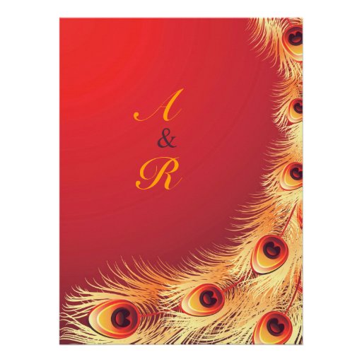 Peacock Feather Elegant Red Wedding Invitation