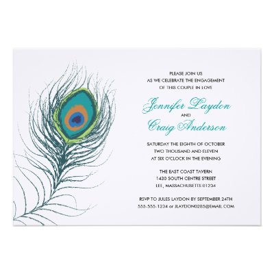 Peacock Feather Engagement Party Custom Invitations