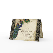 Peacock & Feather Formal Thank You Note Black Tan Cards