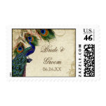 Peacock & Feather Formal Wedding Postage Aqua Blue