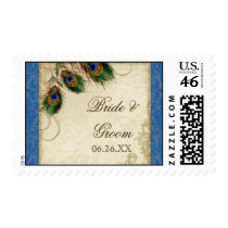 Peacock & Feather Formal Wedding Postage Blue