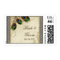 Peacock & Feather Formal Wedding Postage Silver