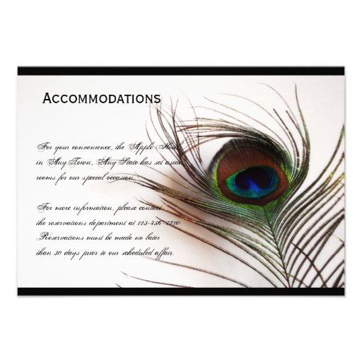 Peacock Feather Glamor Accomodations Card Custom Announcements