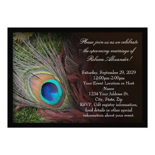 Peacock Feather Green/Black Bridal Shower Announcement