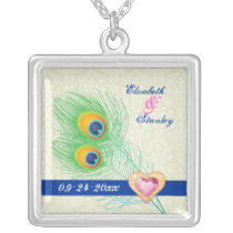 Peacock feather jewel heart wedding anniversary necklaces