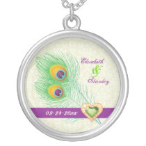 Peacock feather jewel heart wedding anniversary necklaces
