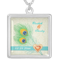 Peacock feather jewel heart wedding anniversary necklaces